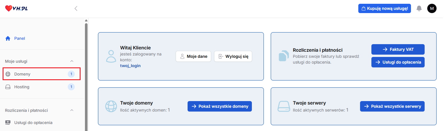 Dokonaj edycji delegacji DNS dla domeny w panelu