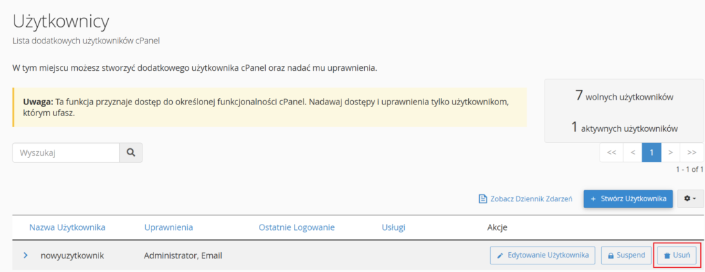 Jak usunąć użytkownika w cPanel?