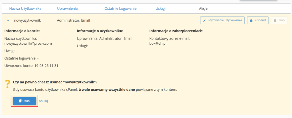 Jak usunąć użytkownika w cPanel?