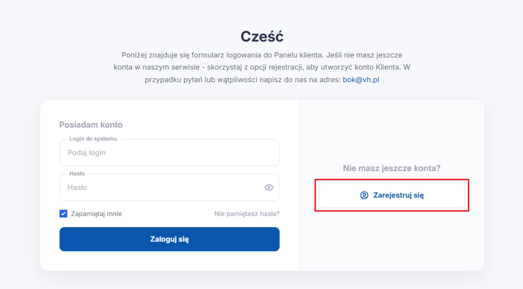 Jak zarejestrować konto na VH.pl